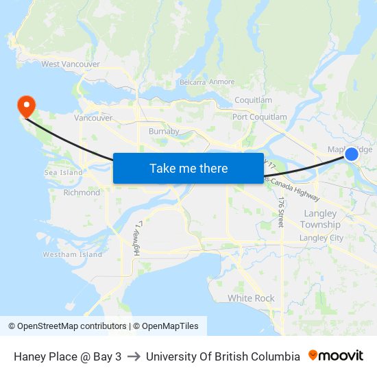 Haney Place @ Bay 3 to University Of British Columbia map