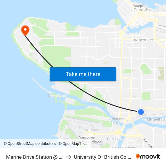 Marine Drive Station @ Bay 1 to University Of British Columbia map