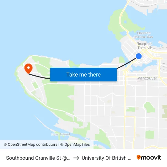 Southbound Granville St @ Nelson St to University Of British Columbia map