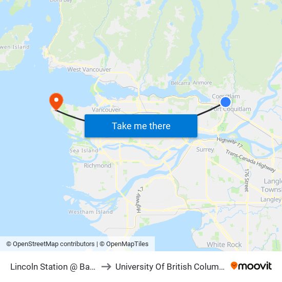 Lincoln Station @ Bay 2 to University Of British Columbia map