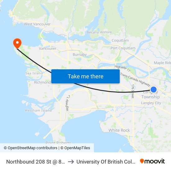 Northbound 208 St @ 80 Ave to University Of British Columbia map