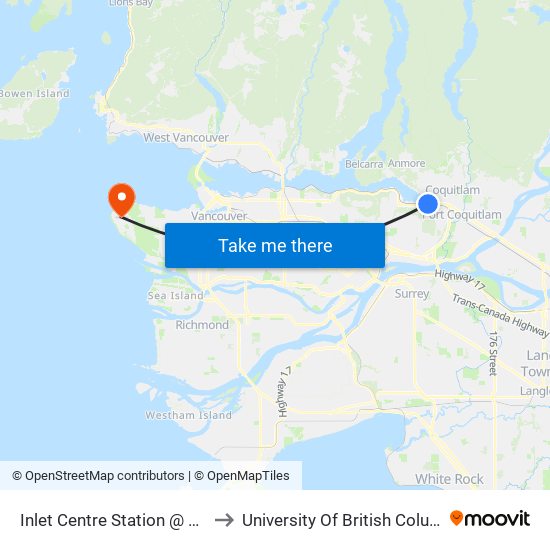 Inlet Centre Station @ Bay 2 to University Of British Columbia map