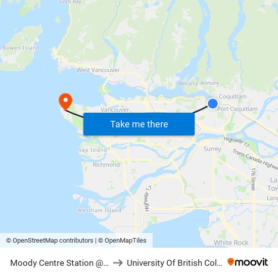 Moody Centre Station @ Bay 9 to University Of British Columbia map