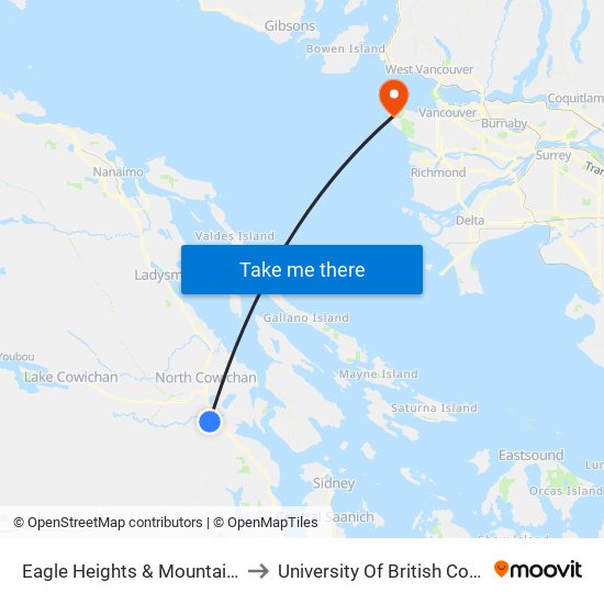 Eagle Heights & Mountain View to University Of British Columbia map