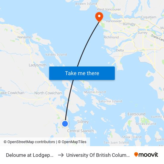 Deloume at Lodgepole to University Of British Columbia map