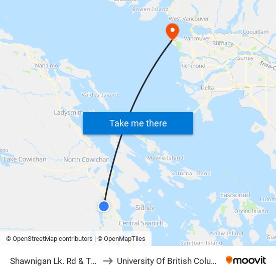 Shawnigan Lk. Rd & Thain to University Of British Columbia map