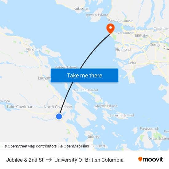 Jubilee & 2nd St to University Of British Columbia map