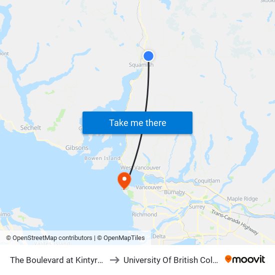 The Boulevard at Kintyre (EB) to University Of British Columbia map