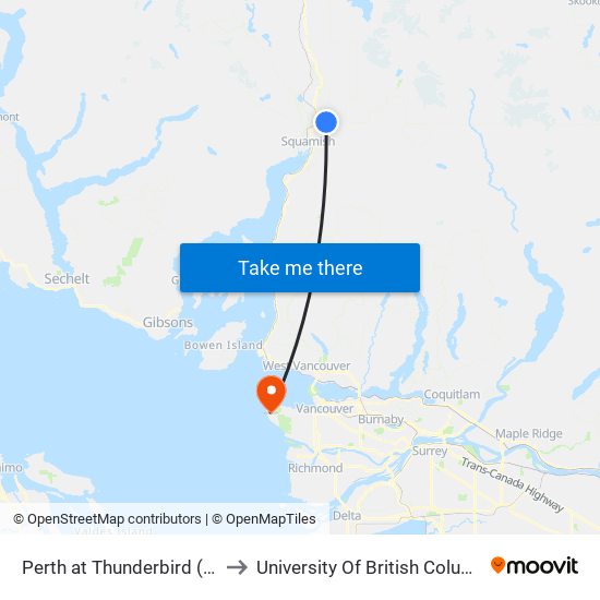 Perth at Thunderbird (NB) to University Of British Columbia map