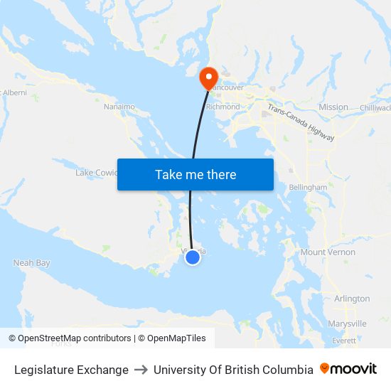 Legislature Exchange to University Of British Columbia map