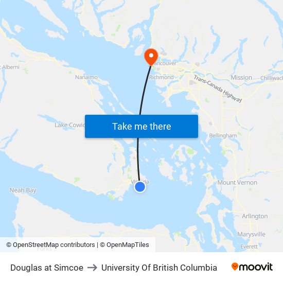 Douglas at Simcoe to University Of British Columbia map