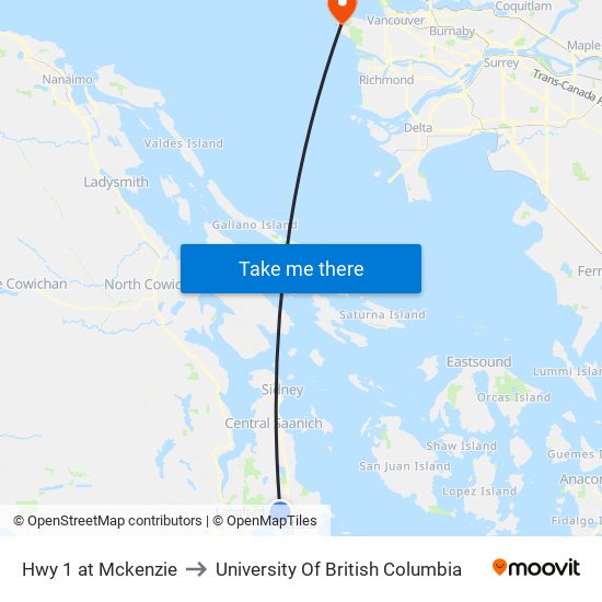 Hwy 1 at Mckenzie to University Of British Columbia map