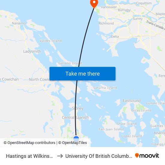Hastings at Wilkinson to University Of British Columbia map