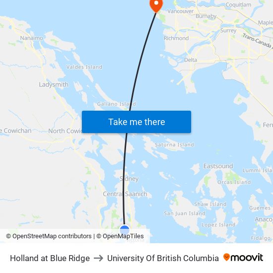 Holland at Blue Ridge to University Of British Columbia map