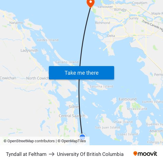 Tyndall at Feltham to University Of British Columbia map