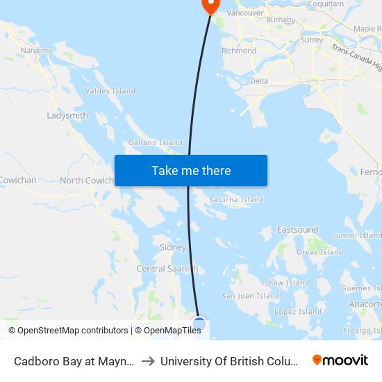 Cadboro Bay at Maynard to University Of British Columbia map