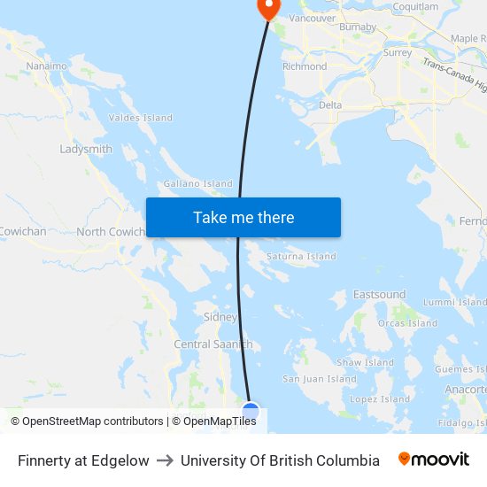 Finnerty at Edgelow to University Of British Columbia map