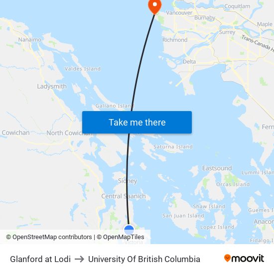 Glanford at Lodi to University Of British Columbia map