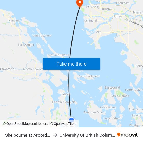 Shelbourne at Arbordale to University Of British Columbia map