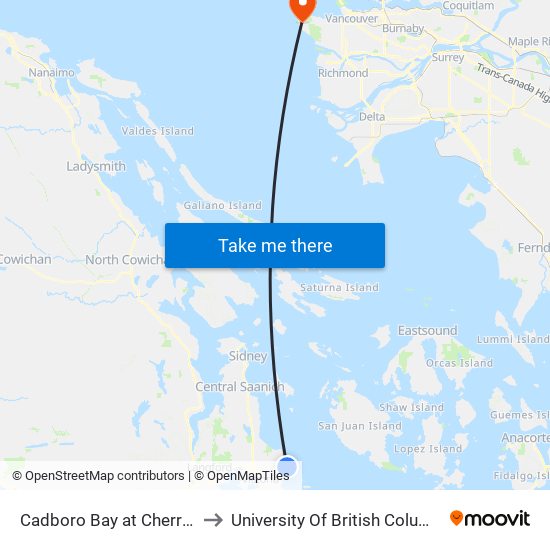 Cadboro Bay at Cherrilee to University Of British Columbia map