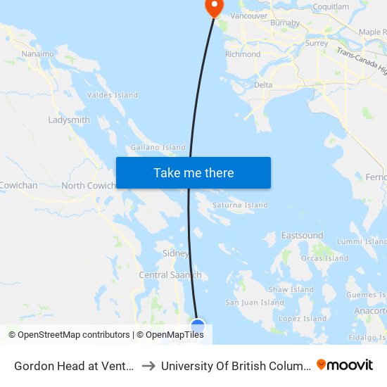 Gordon Head at Ventura to University Of British Columbia map