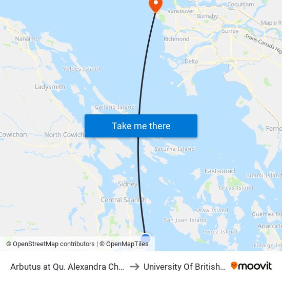 Arbutus at Qu. Alexandra Childrens Hosp. to University Of British Columbia map