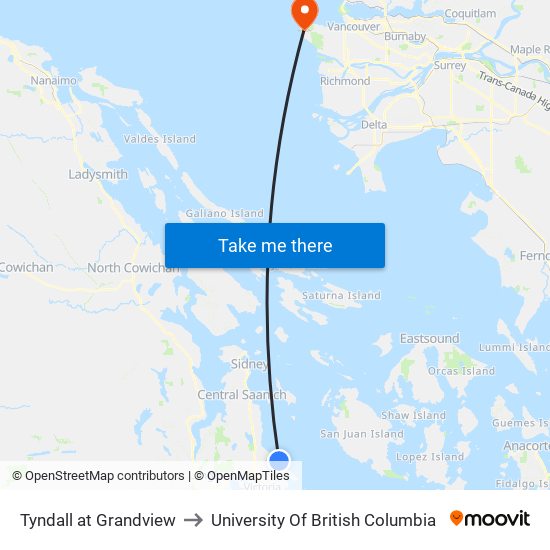Tyndall at Grandview to University Of British Columbia map