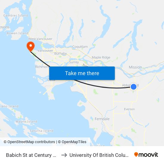 Babich St at Century Cres to University Of British Columbia map