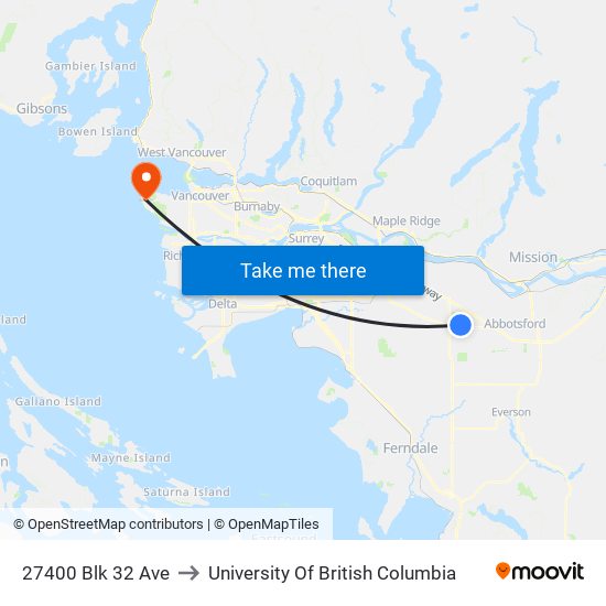 27400 Blk 32 Ave to University Of British Columbia map