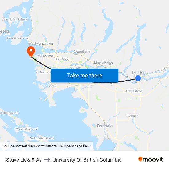 Stave Lk & 9 Av to University Of British Columbia map