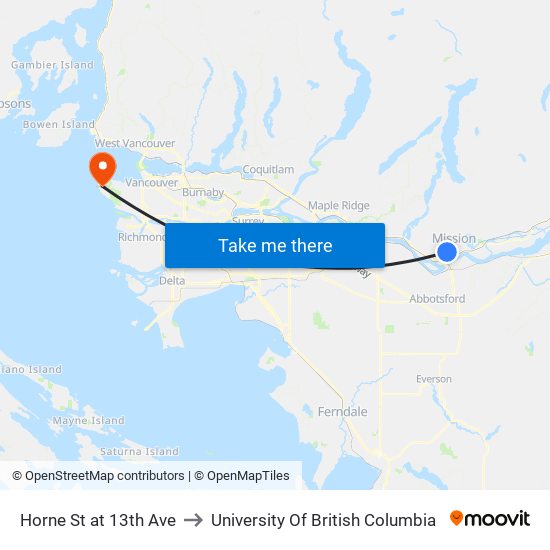 Horne & 13 Av to University Of British Columbia map