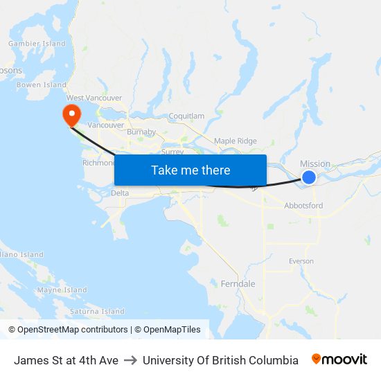 James & 4 Av to University Of British Columbia map