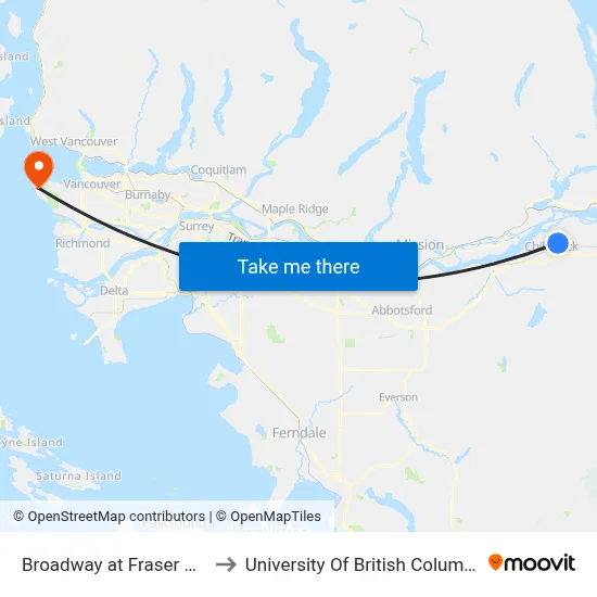 Broadway at Fraser Ave to University Of British Columbia map
