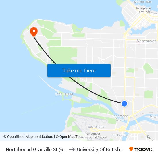 Northbound Granville St @ W 64 Ave to University Of British Columbia map
