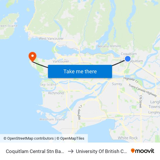 Coquitlam Central Stn Bay 9,10,11 to University Of British Columbia map