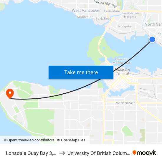 Lonsdale Quay Bay 3,7,8 to University Of British Columbia map