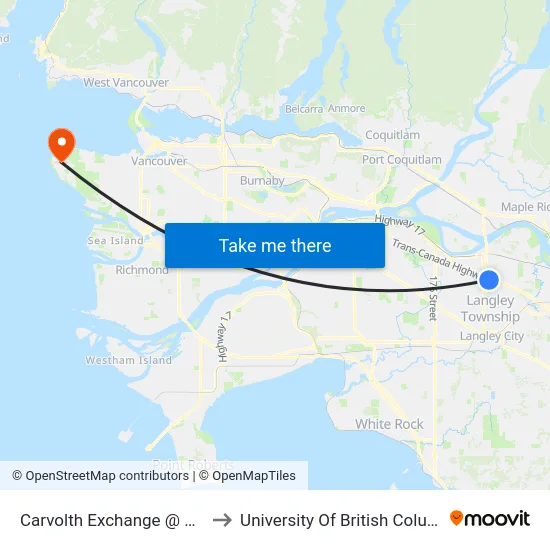 Carvolth Exchange @ Bay 4 to University Of British Columbia map