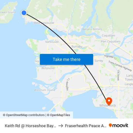 Keith Rd @ Horseshoe Bay Ferry Terminal to Fraserhealth Peace Arch Hospital map