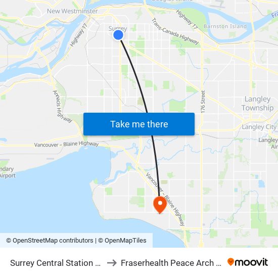 Surrey Central Station @ Bay 9 to Fraserhealth Peace Arch Hospital map