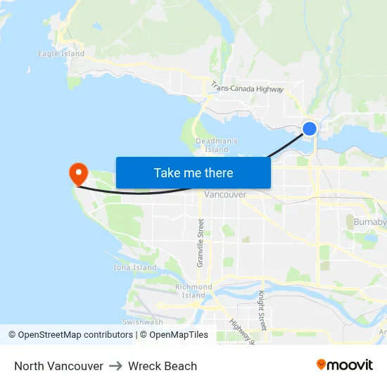 North Vancouver to Wreck Beach map