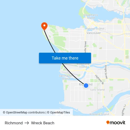 Richmond to Wreck Beach map