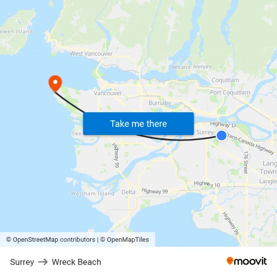Surrey to Wreck Beach map