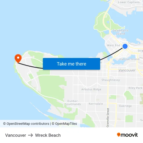Vancouver to Wreck Beach map