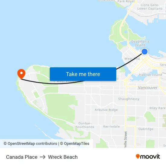 Canada Place to Wreck Beach map