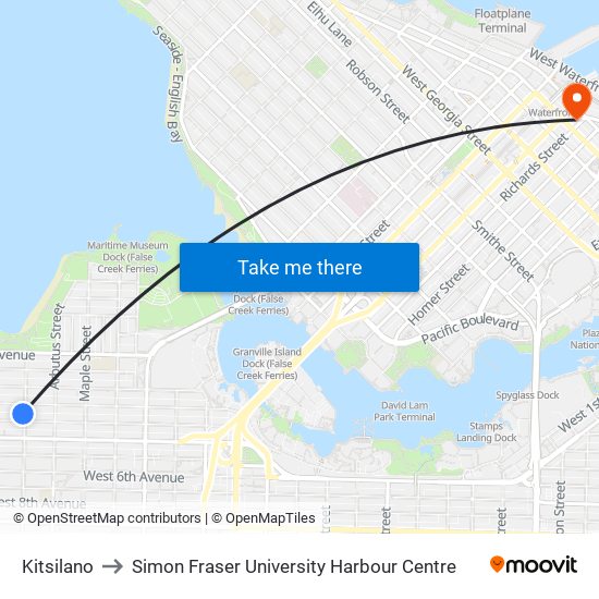 Kitsilano to Simon Fraser University Harbour Centre map