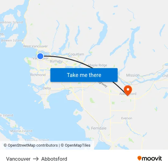 Vancouver to Abbotsford map