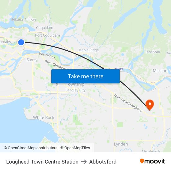 Lougheed Town Centre Station to Abbotsford map