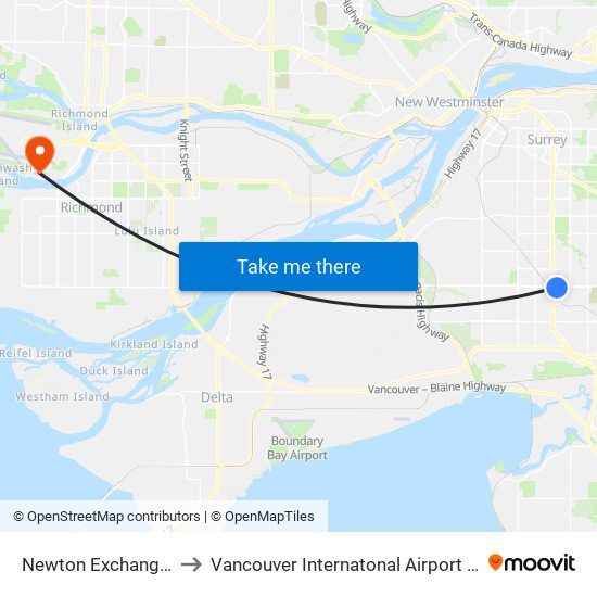 Newton Exchange @ Bay 4 to Vancouver Internatonal Airport - South Terminal map