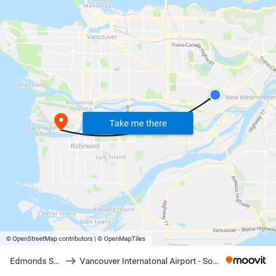 Edmonds Station to Vancouver Internatonal Airport - South Terminal map