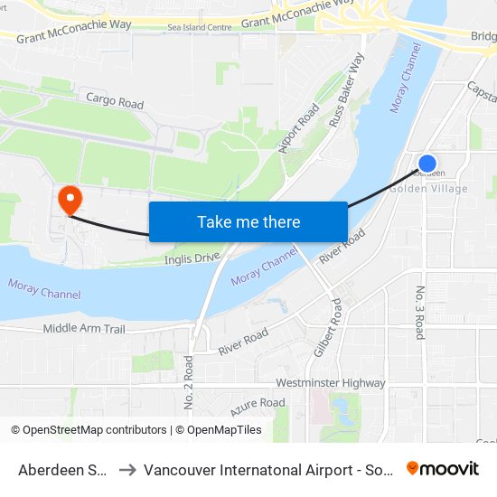 Aberdeen Station to Vancouver Internatonal Airport - South Terminal map